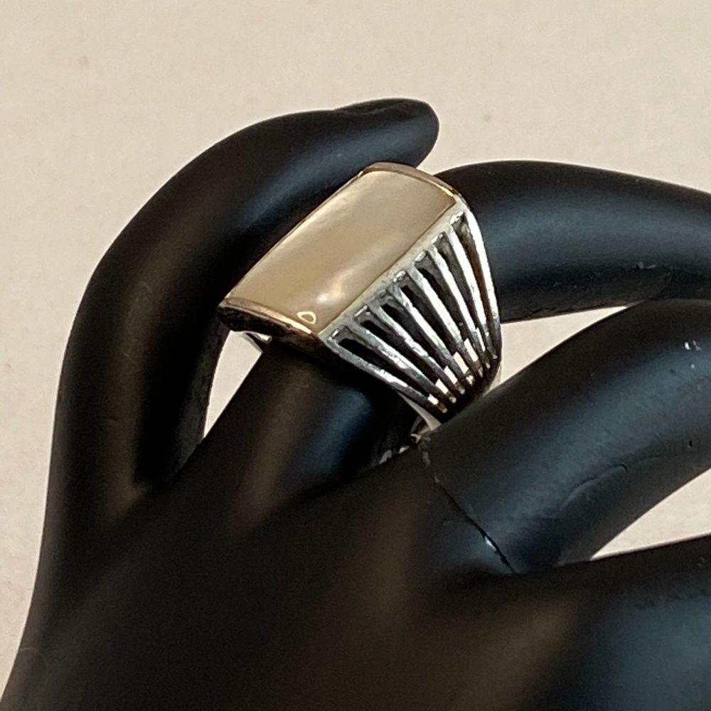 Thailand Silver Ring Large Rectangular Mother Of … - image 2